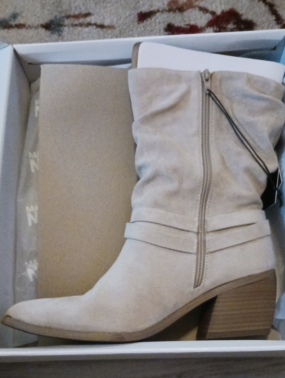 Madden Nyc Women's Light Taupe Suede Slouch Mid-Calf Heeled Boot